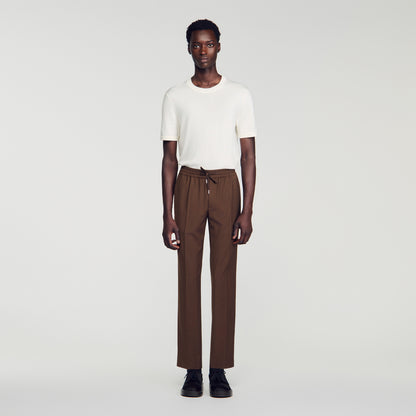 New Alpha Elasticated wool trousers Tabac Fonce