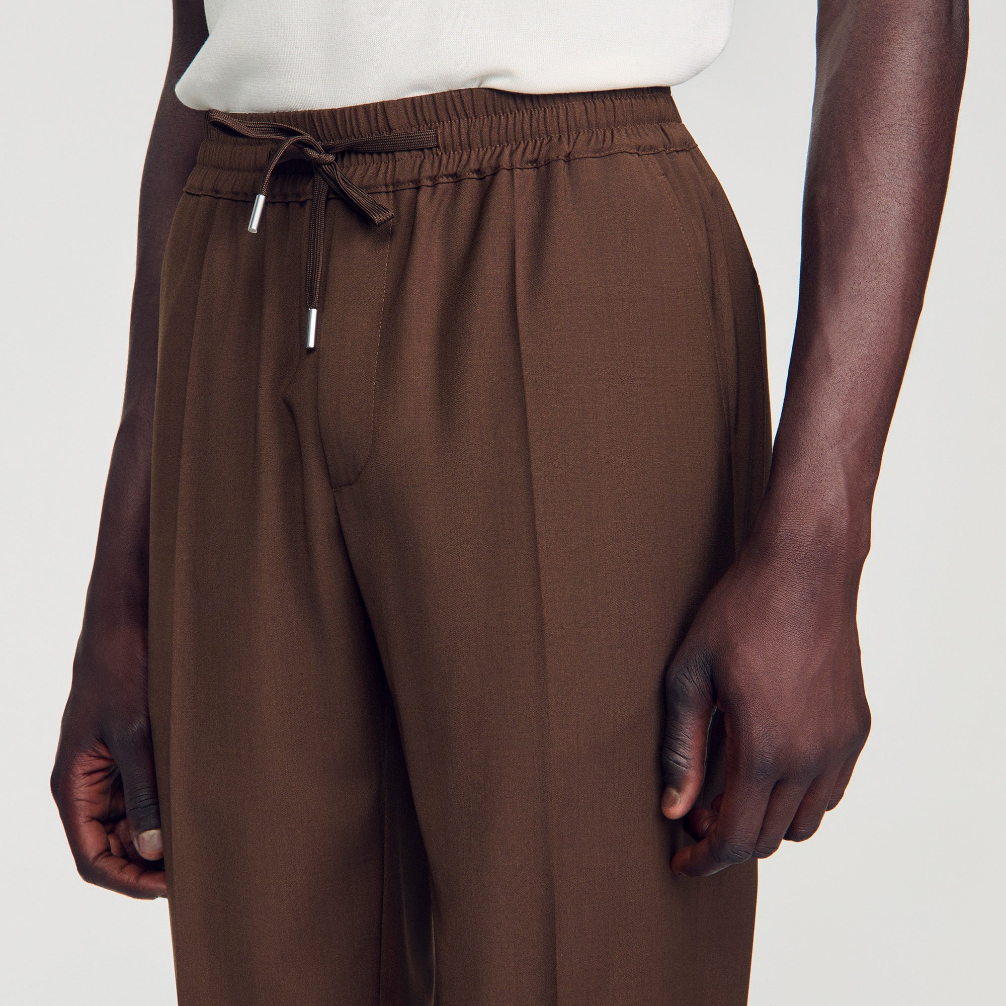 New Alpha Elasticated wool trousers Tabac Fonce