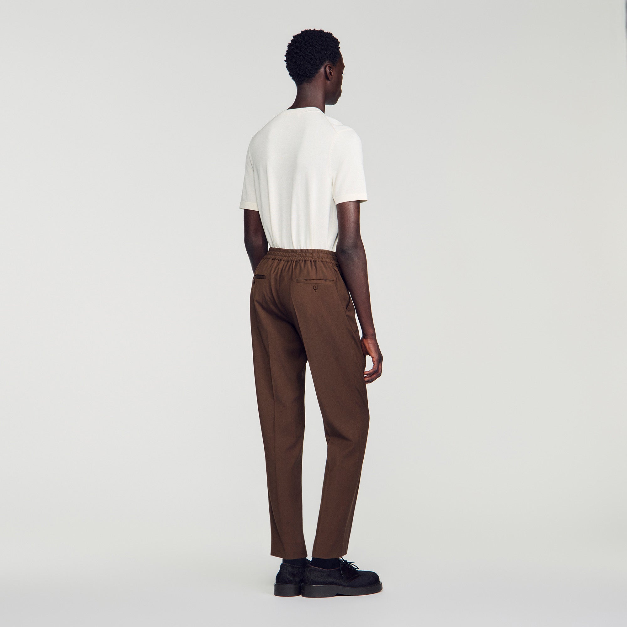 New Alpha Elasticated wool trousers Tabac Fonce