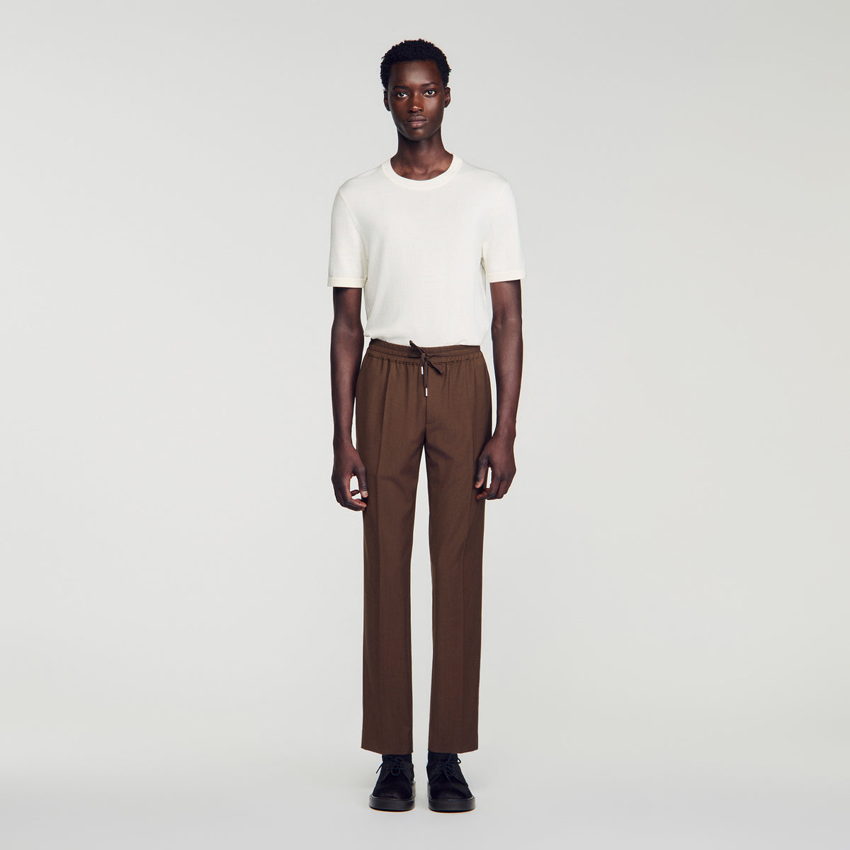 New Alpha Elasticated wool trousers Tabac Fonce