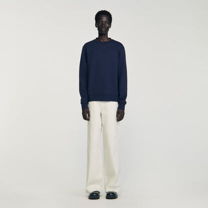 Rubber Sandro Crewneck Logo Sweatshirt Midnight Blue