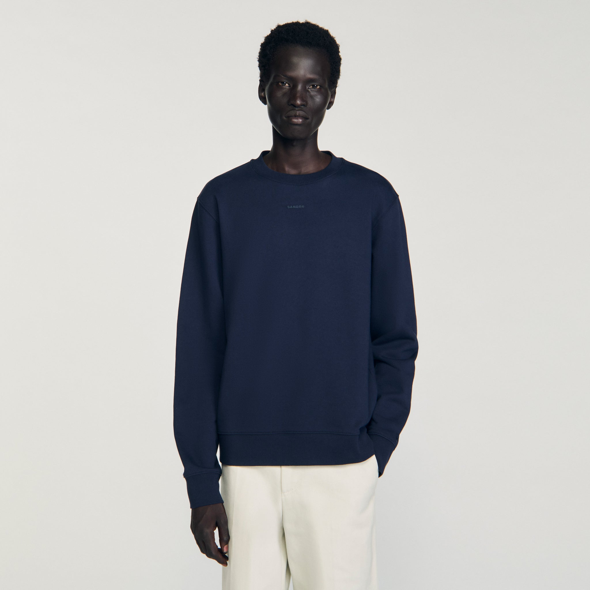 Rubber Sandro Crewneck Logo Sweatshirt Midnight Blue