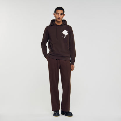 Layered Flower Hoodie Sweatshirt With Flower Patch Chocolate