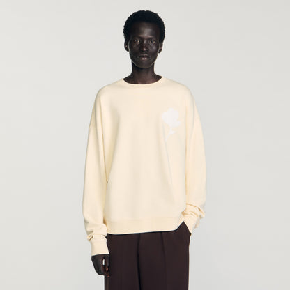Layered Flower Crewneck Sweatshirt With Flower Patch Butter Cream