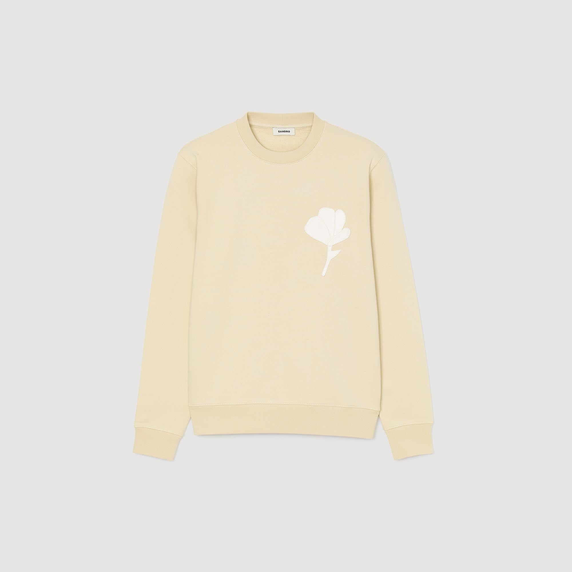 Layered Flower Crewneck Sweatshirt With Flower Patch Butter Cream