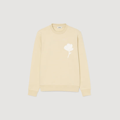 Layered Flower Crewneck Sweatshirt With Flower Patch Butter Cream