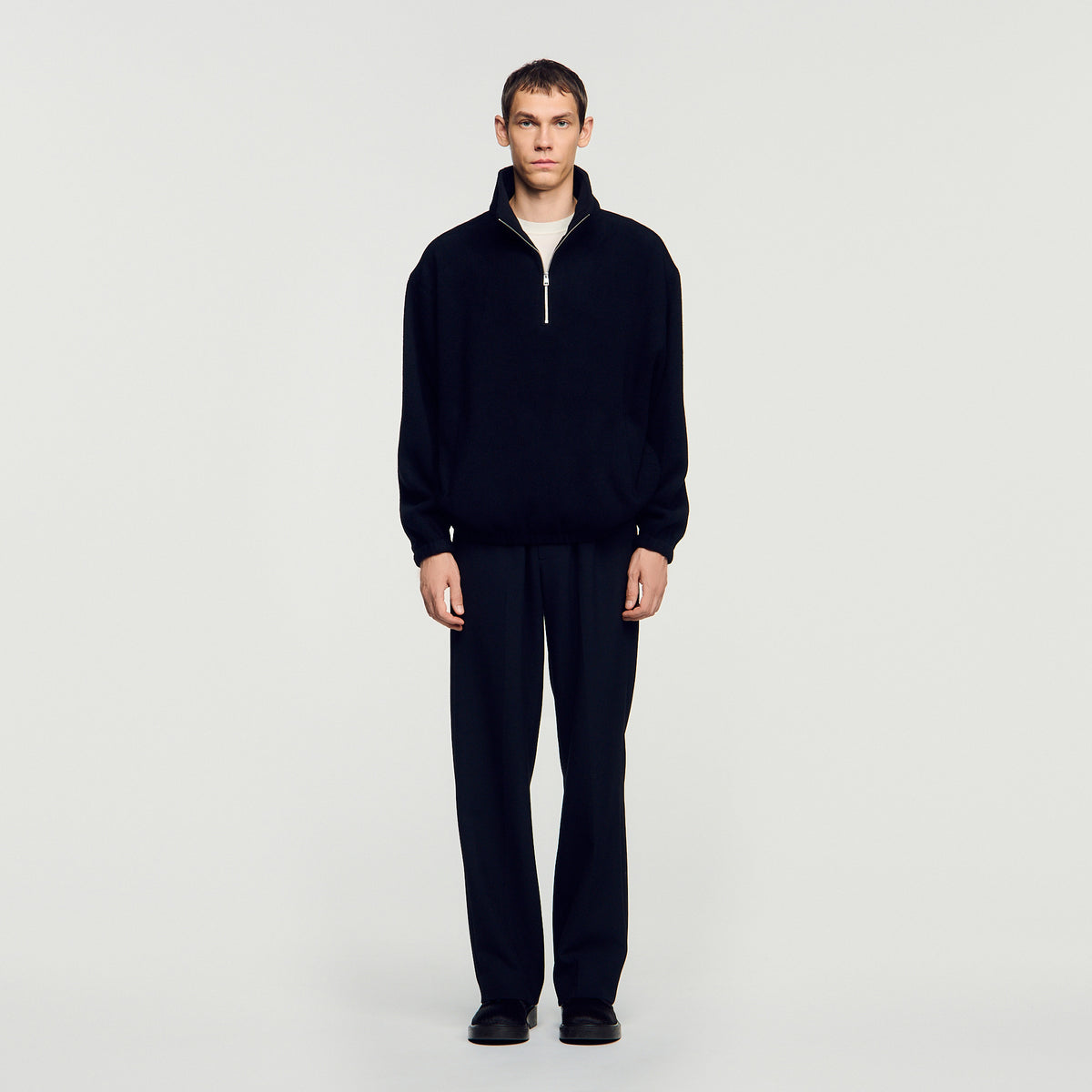 L Fleece Zipped standing collar sweatshirt Black
