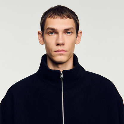 L Fleece Zipped standing collar sweatshirt Black