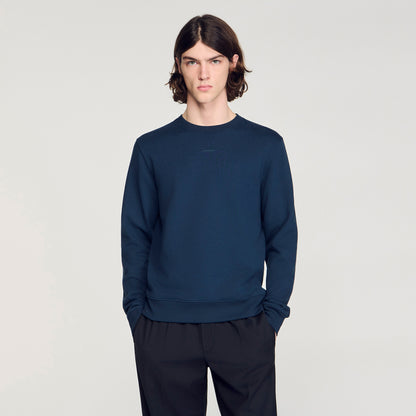 Sandro Logo Crewneck Logo Sweatshirt Navy Blue