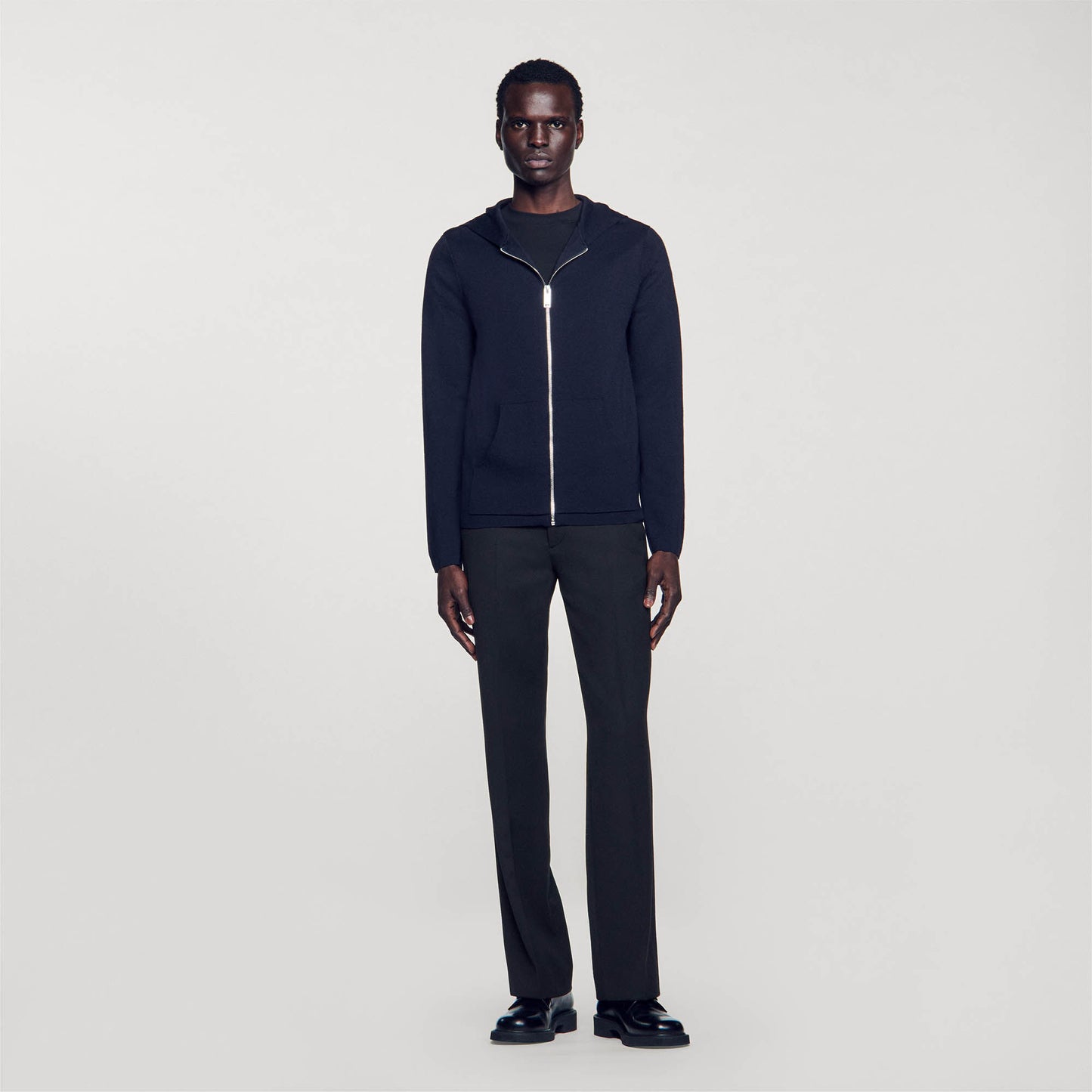 Zipped Cardigan With Hood Navy Blue