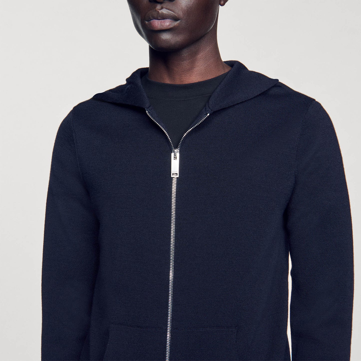 Zipped Cardigan With Hood Navy Blue