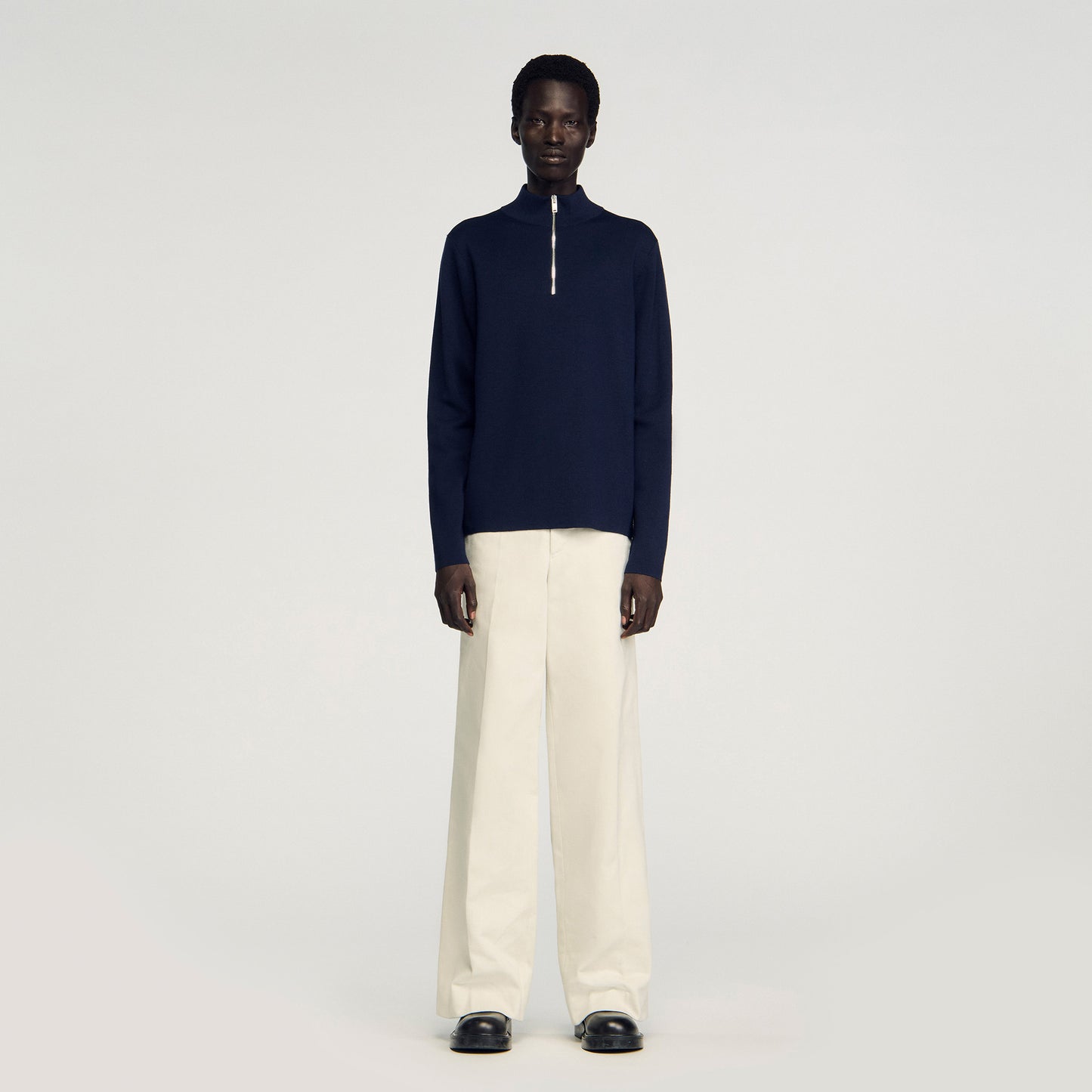 Zip Sweater Wool Jumper With Zip Collar Midnight Blue