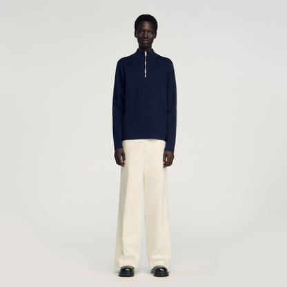 Zip Sweater Wool Jumper With Zip Collar Midnight Blue