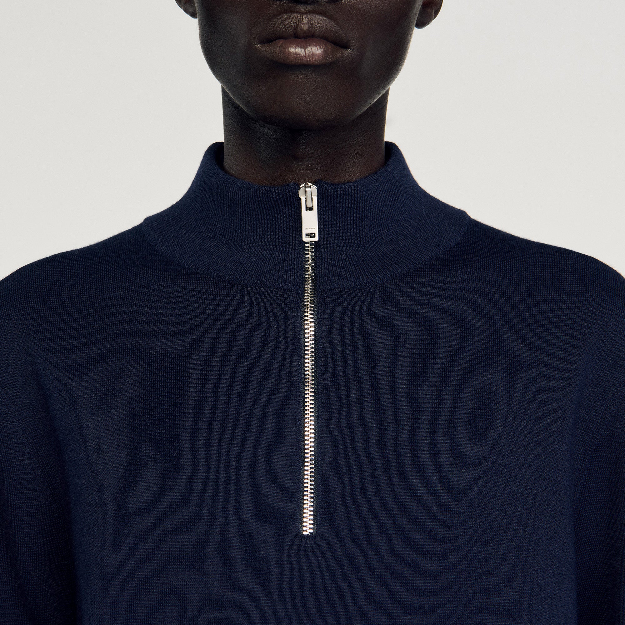 Zip Sweater Wool Jumper With Zip Collar Midnight Blue