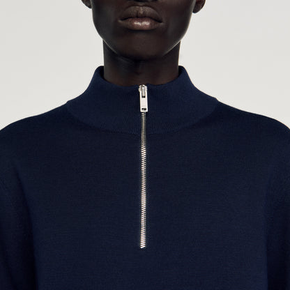 Zip Sweater Wool Jumper With Zip Collar Midnight Blue