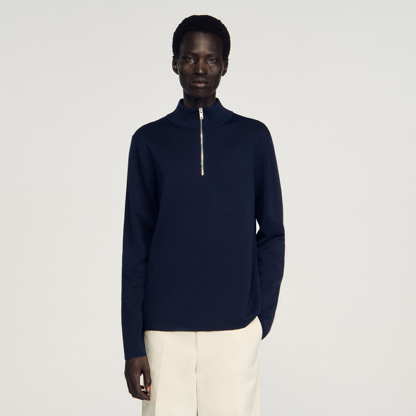 Zip Sweater Wool Jumper With Zip Collar Midnight Blue