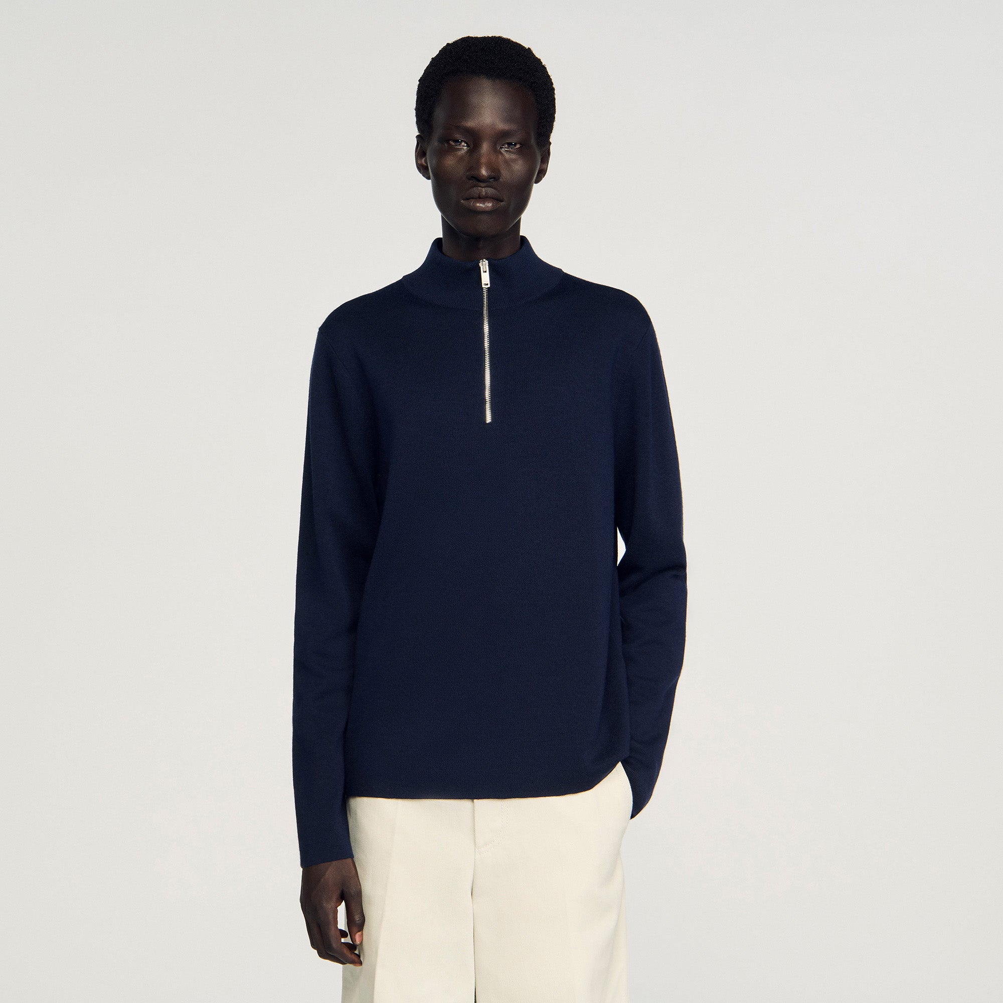 Zip Sweater Wool Jumper With Zip Collar Midnight Blue