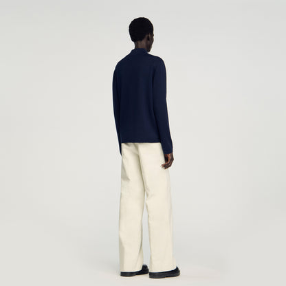 Zip Sweater Wool Jumper With Zip Collar Midnight Blue