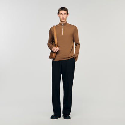 Zip Sweater Wool Jumper With Zip Collar Beige