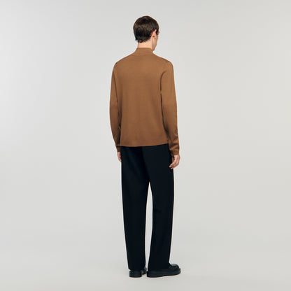 Zip Sweater Wool Jumper With Zip Collar Beige