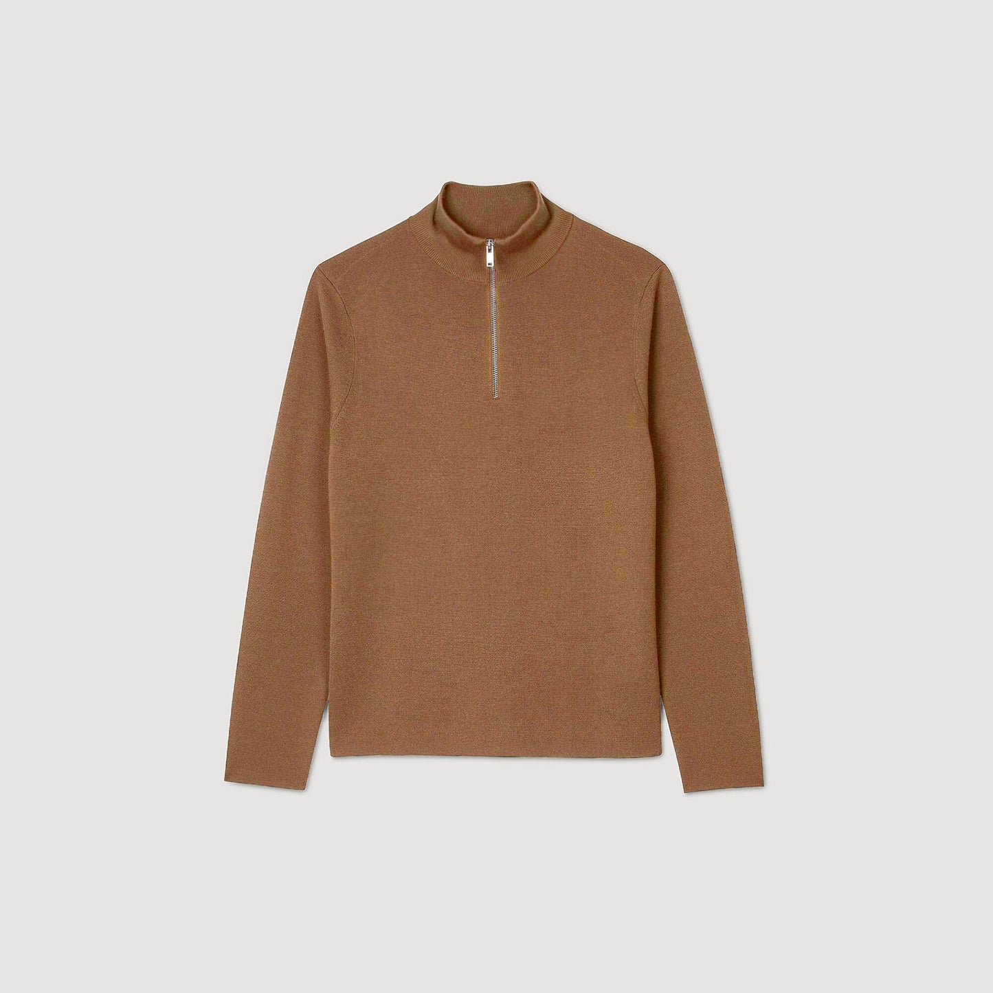 Zip Sweater Wool Jumper With Zip Collar Beige