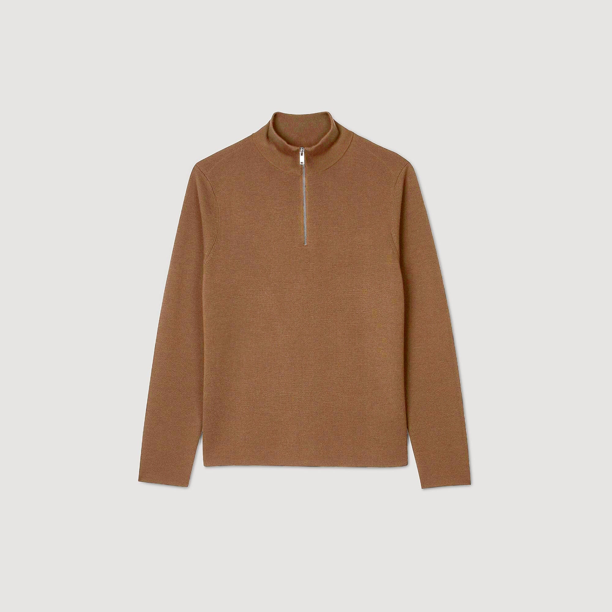 Zip Sweater Wool Jumper With Zip Collar Beige