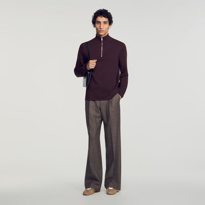 Zip Sweater Wool jumper with zip collar Chocolate