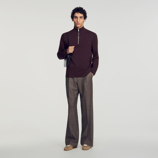 Zip Sweater Wool jumper with zip collar Chocolate