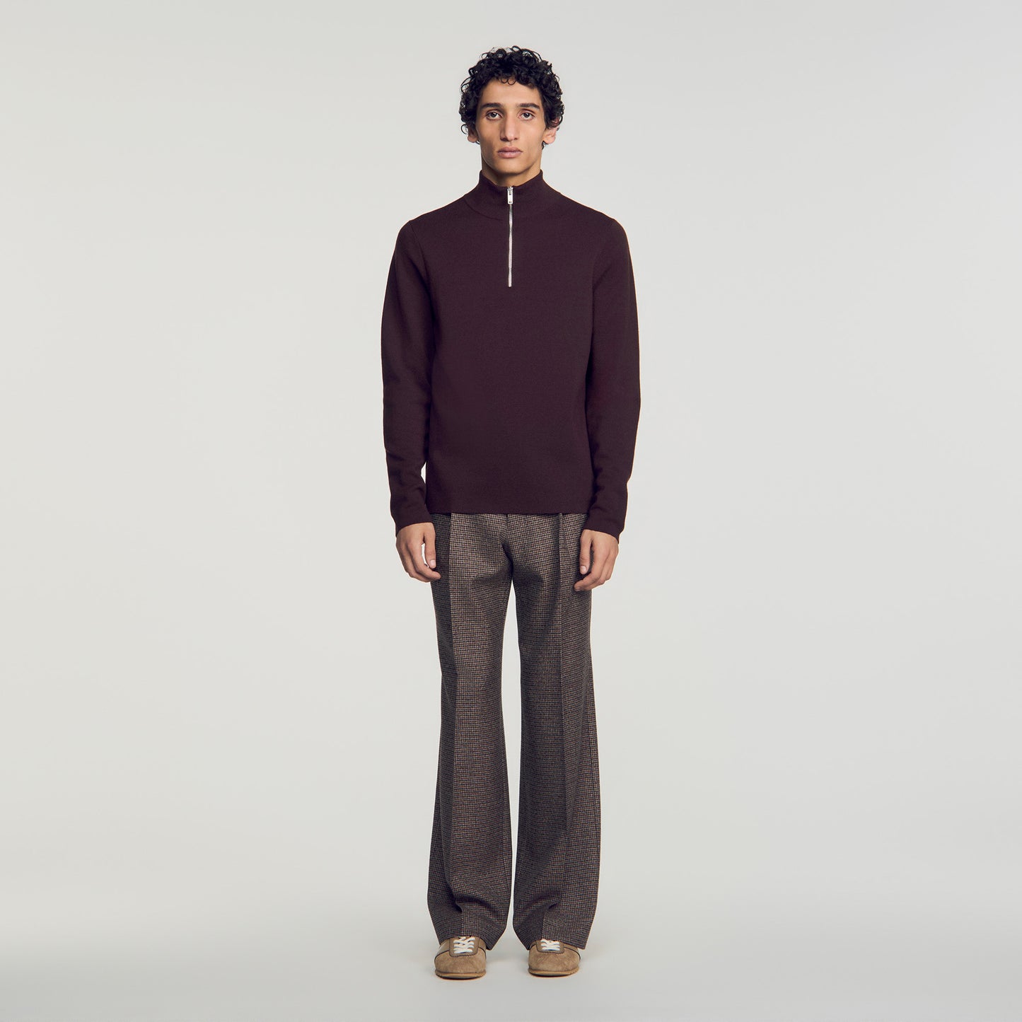 Zip Sweater Wool jumper with zip collar Chocolate