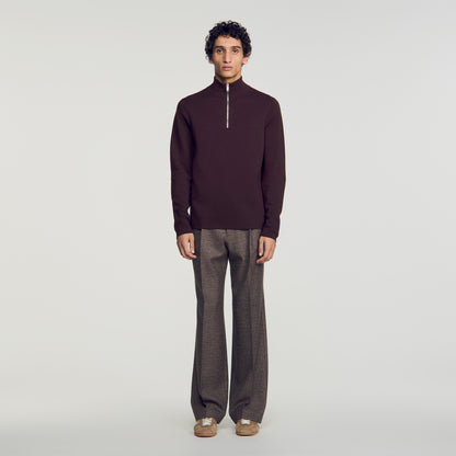 Zip Sweater Wool jumper with zip collar Chocolate