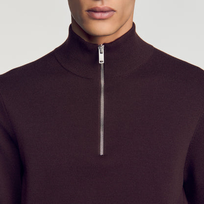 Zip Sweater Wool jumper with zip collar Chocolate