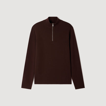 Zip Sweater Wool jumper with zip collar Chocolate