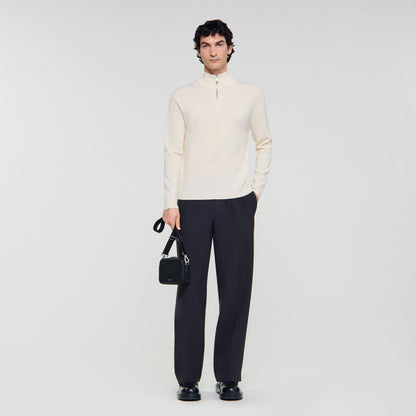 Zip Sweater Wool Jumper With Zip Collar Off White