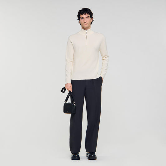 Zip Sweater Wool Jumper With Zip Collar Off White