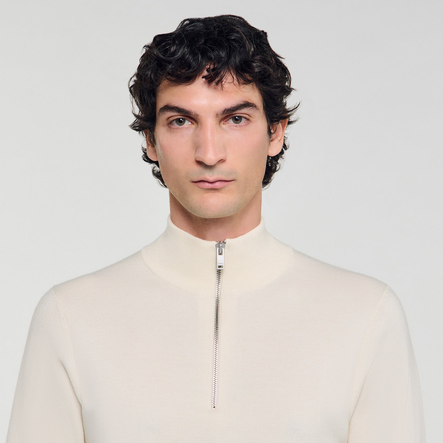 Zip Sweater Wool Jumper With Zip Collar Off White