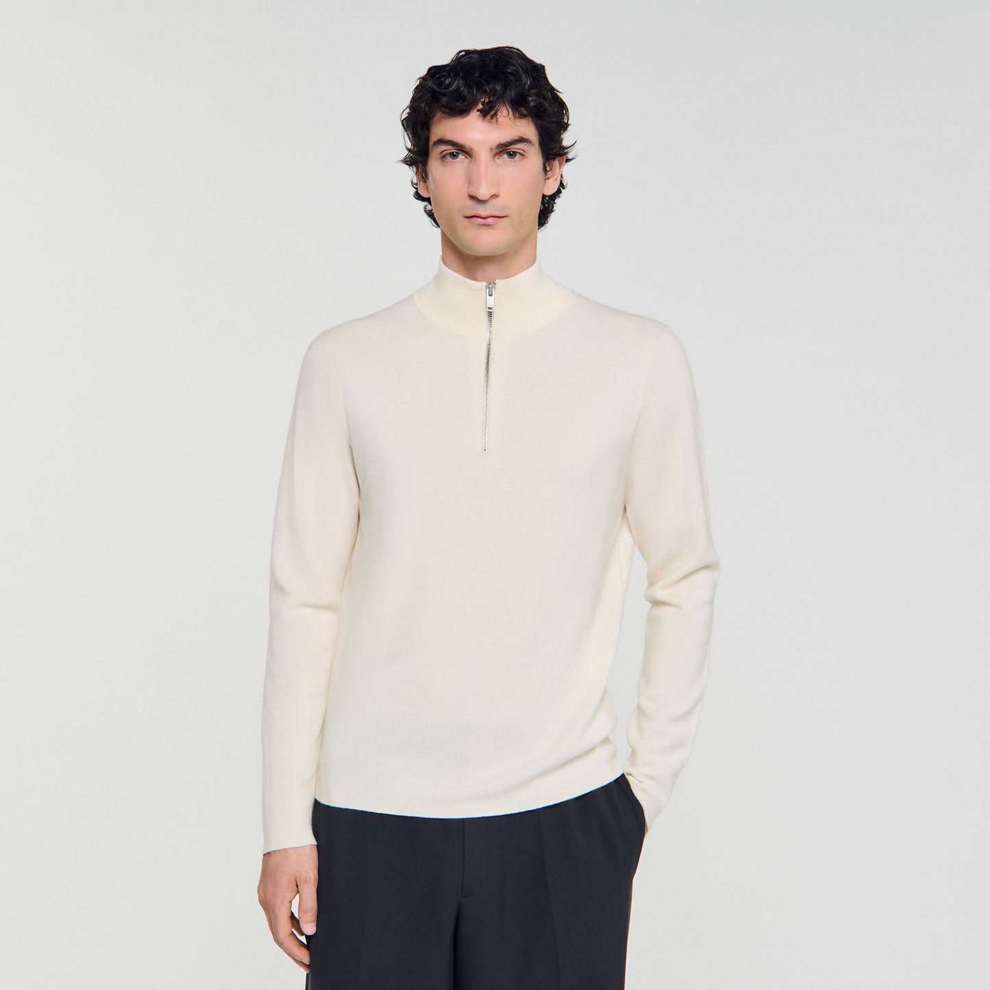Zip Sweater Wool Jumper With Zip Collar Off White