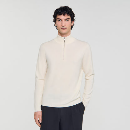 Zip Sweater Wool Jumper With Zip Collar Off White