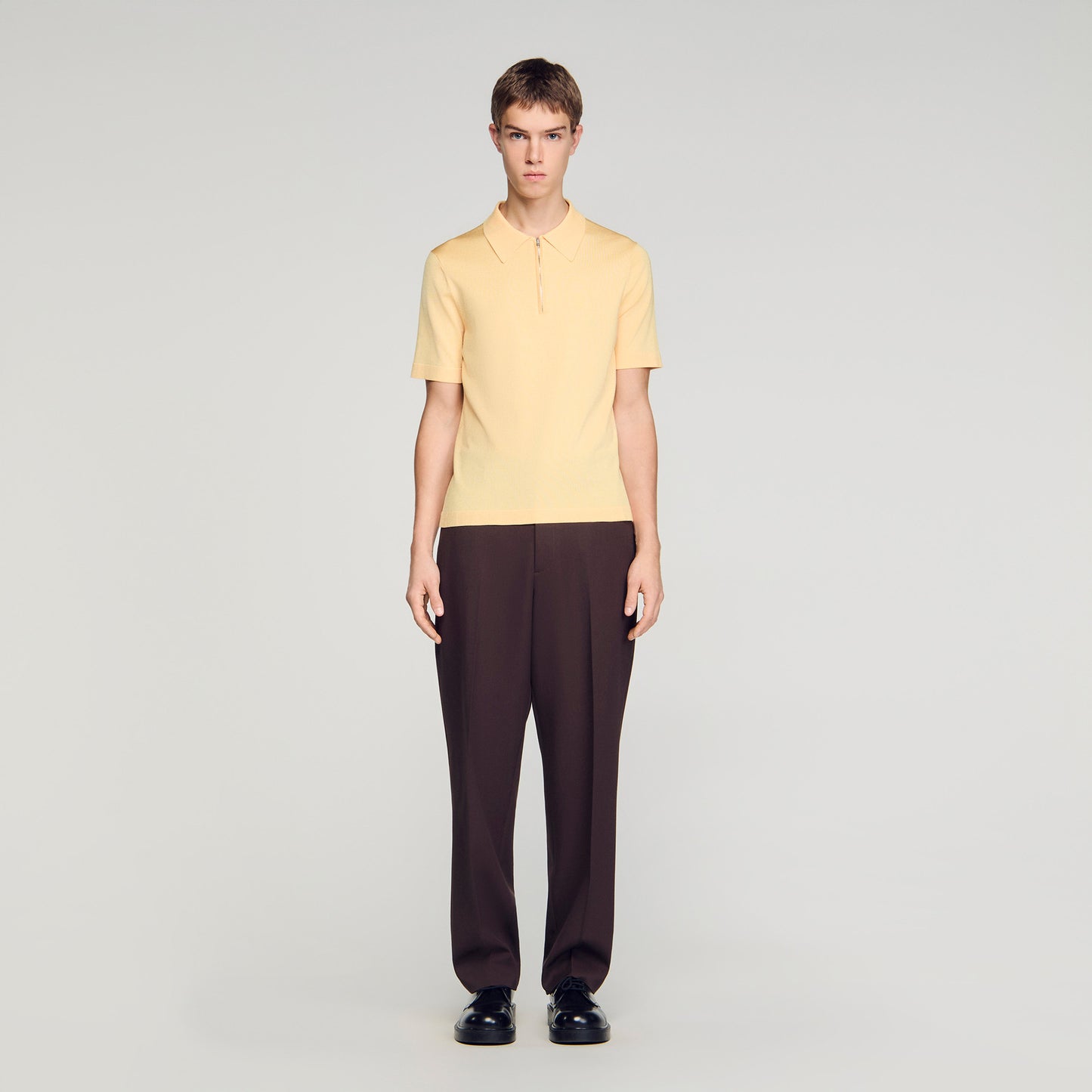 Knitted Polo Shirt With Zip Collar Light Yellow