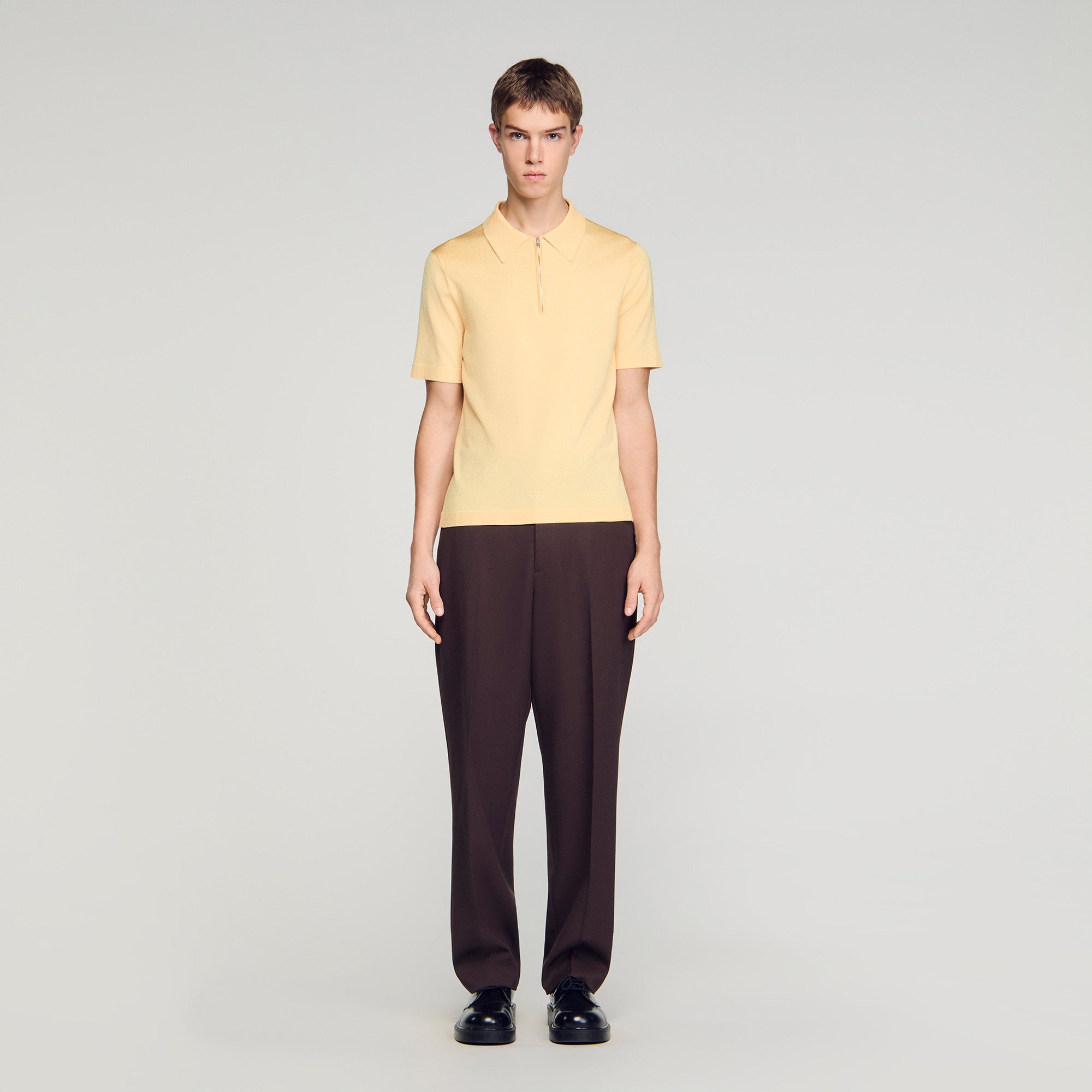 Knitted Polo Shirt With Zip Collar Light Yellow