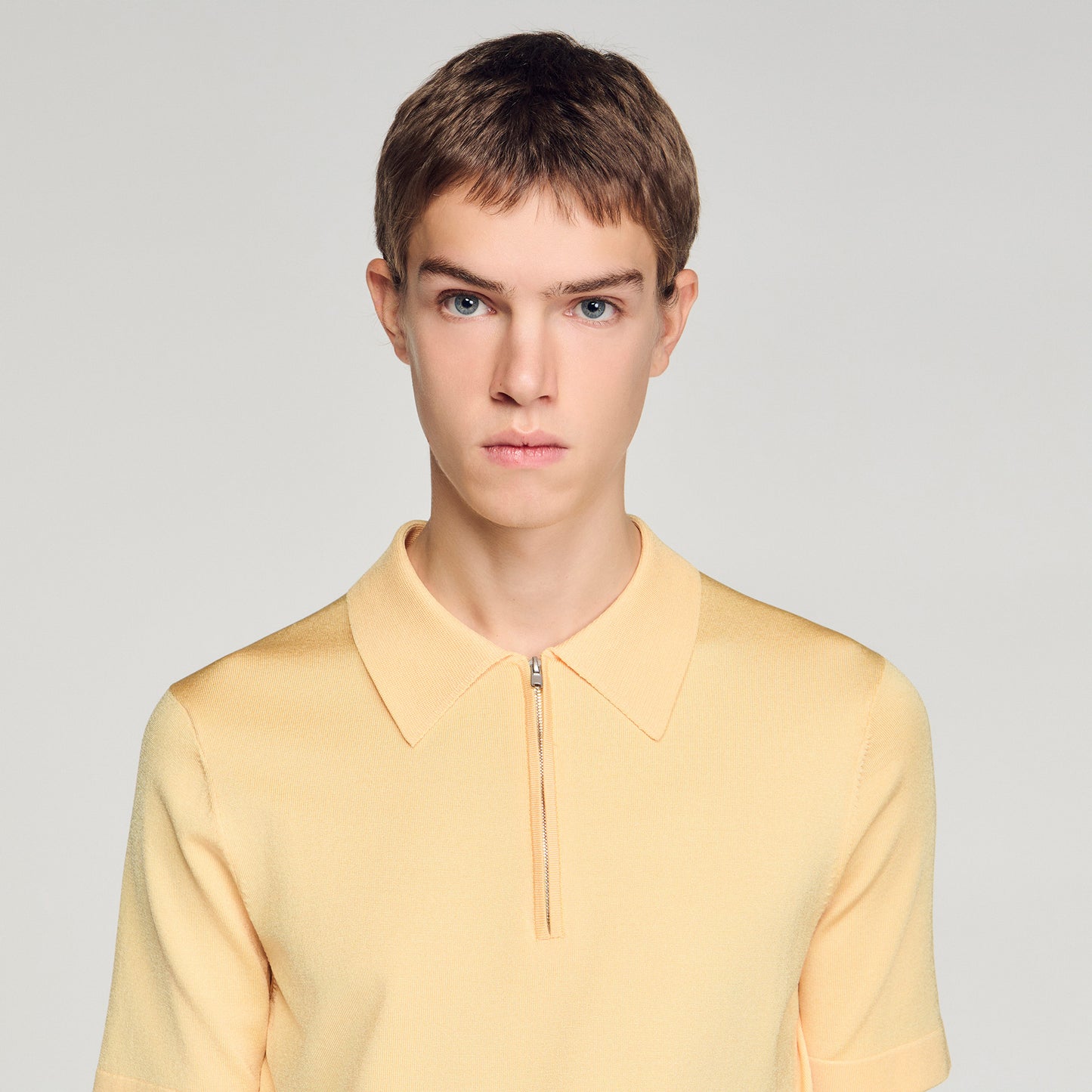 Knitted Polo Shirt With Zip Collar Light Yellow