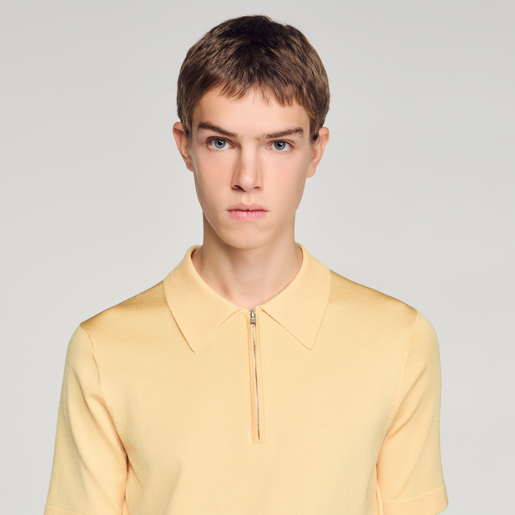 Knitted Polo Shirt With Zip Collar Light Yellow