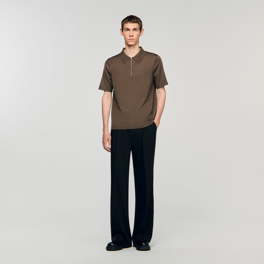 Pablo Zip Knitted Polo Shirt With Zip Collar Taupe