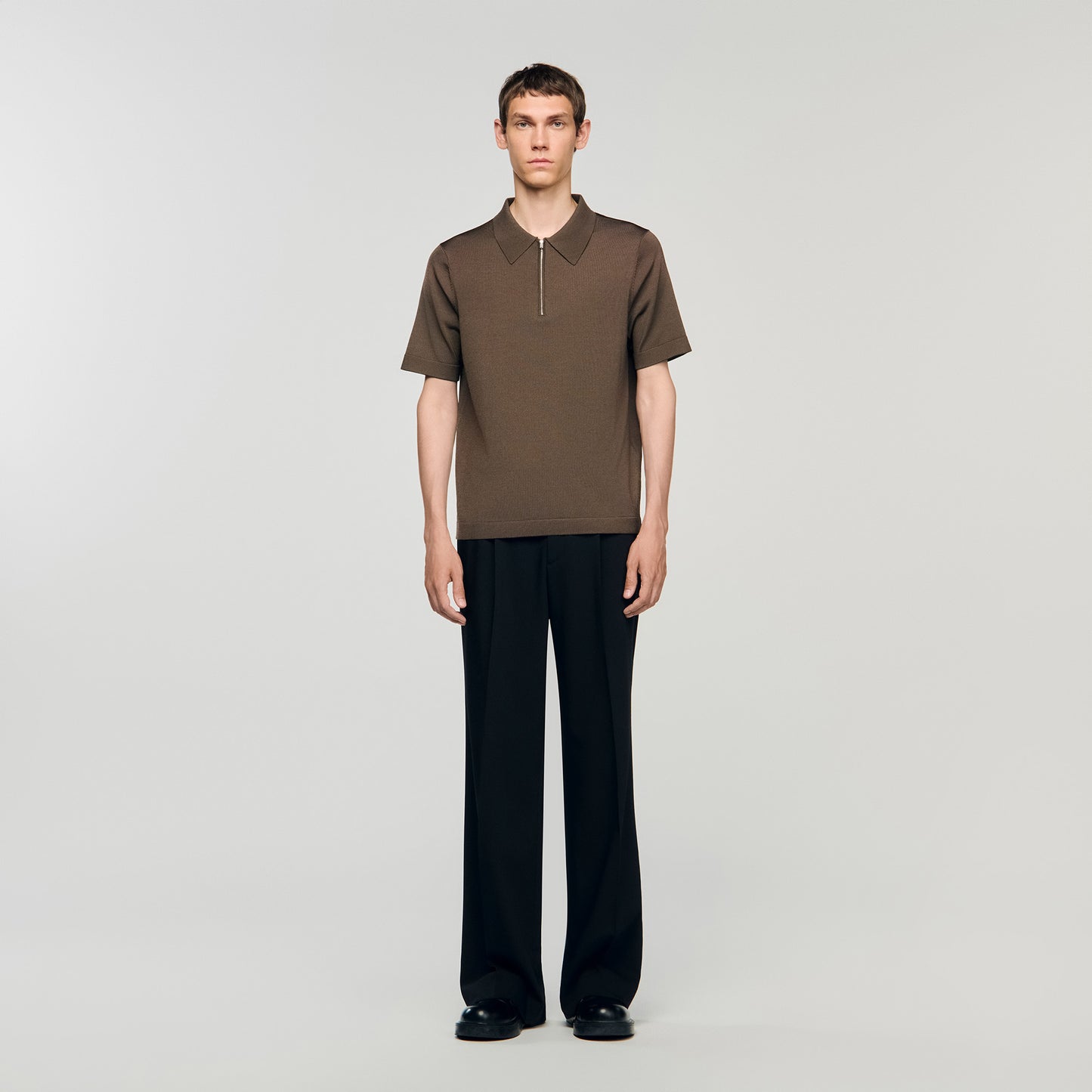 Pablo Zip Knitted Polo Shirt With Zip Collar Taupe