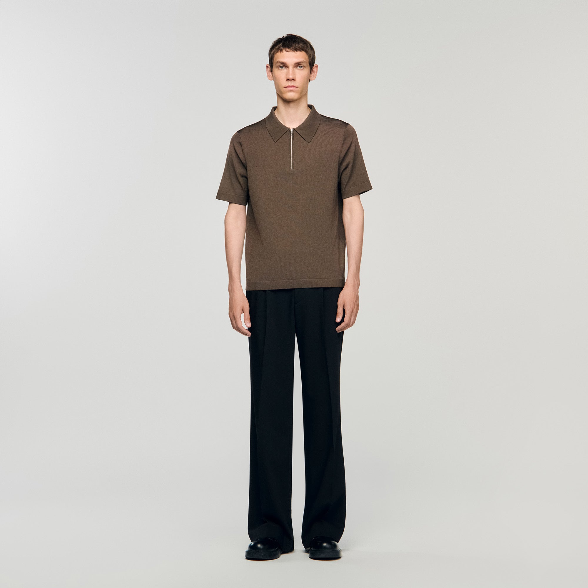 Pablo Zip Knitted Polo Shirt With Zip Collar Taupe