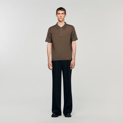 Pablo Zip Knitted Polo Shirt With Zip Collar Taupe