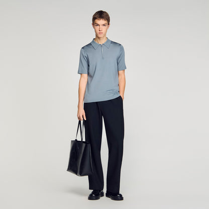 Knitted Polo Shirt With Zip Collar Grey Blu