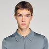 Knitted Polo Shirt With Zip Collar Grey Blu