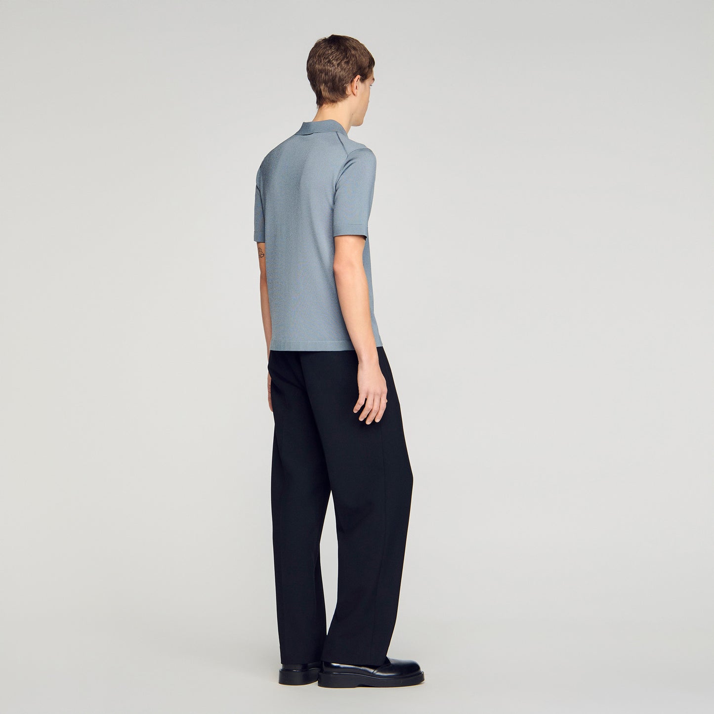 Knitted Polo Shirt With Zip Collar Grey Blu