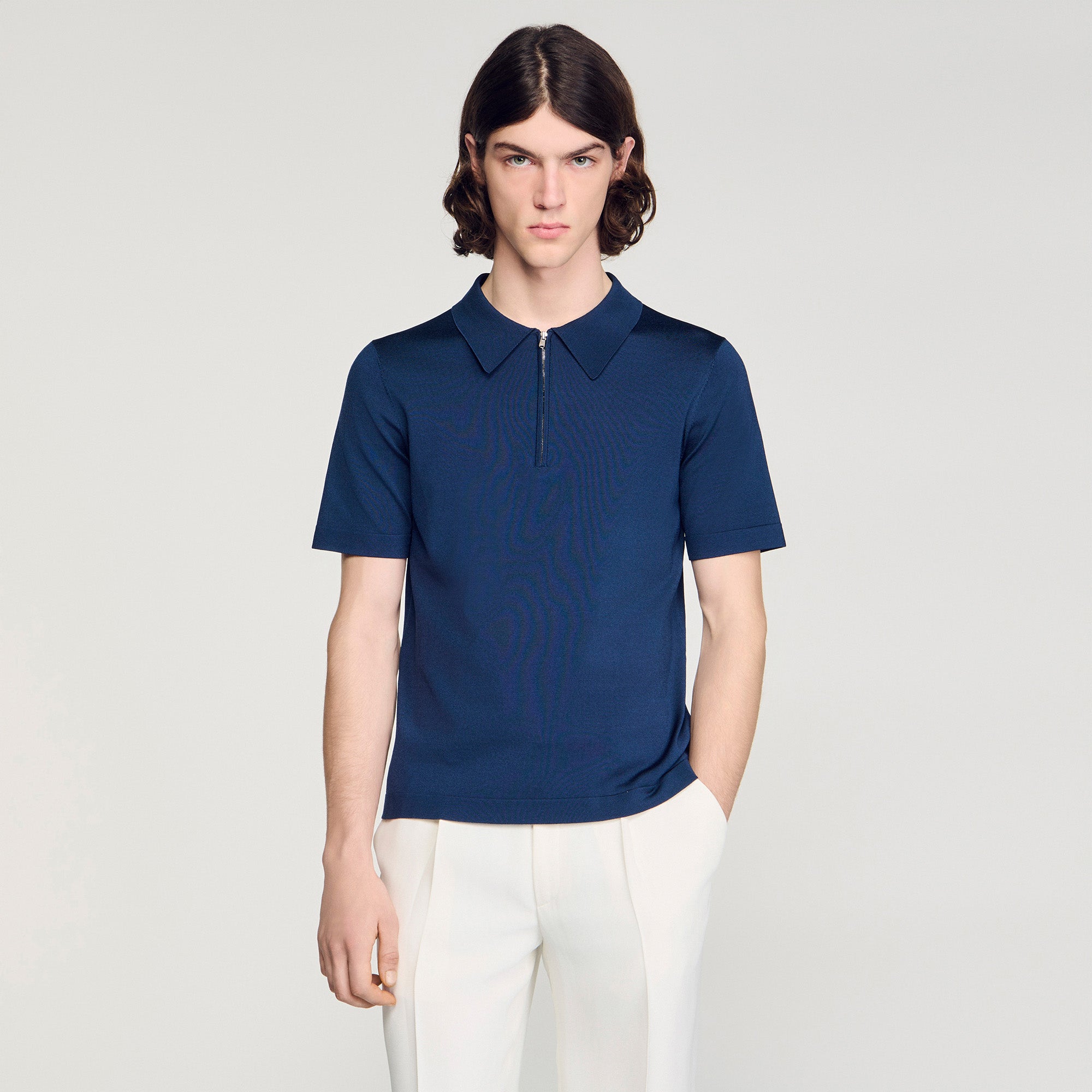 Pablo Zip Knitted Polo Shirt With Zip Collar Royal Blue