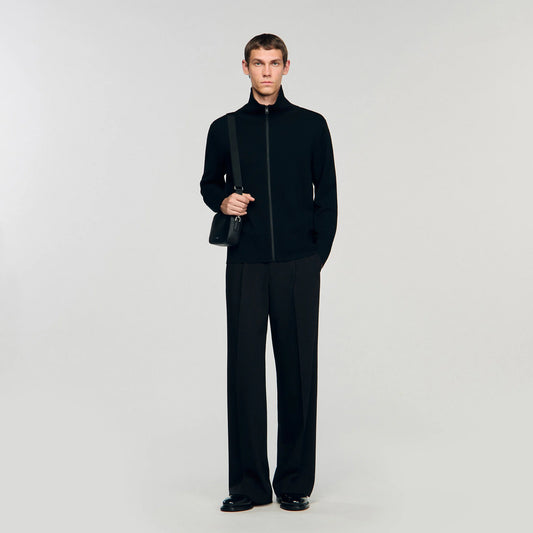 Trucker Cardigan Zip-Up Wool Cardigan Black